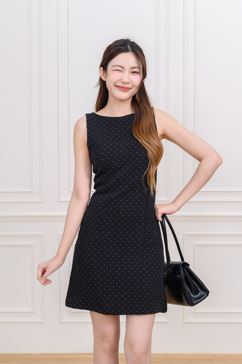 Koa Dress 小香風波點背心連身裙-  Black 黑色 (CB680)