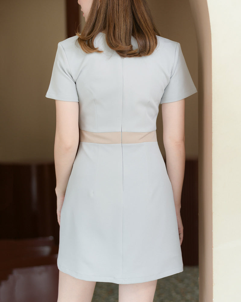 Vanisa Dress 柔軟V領雙色連身裙 - Light Gray 淺灰色 (CB552)