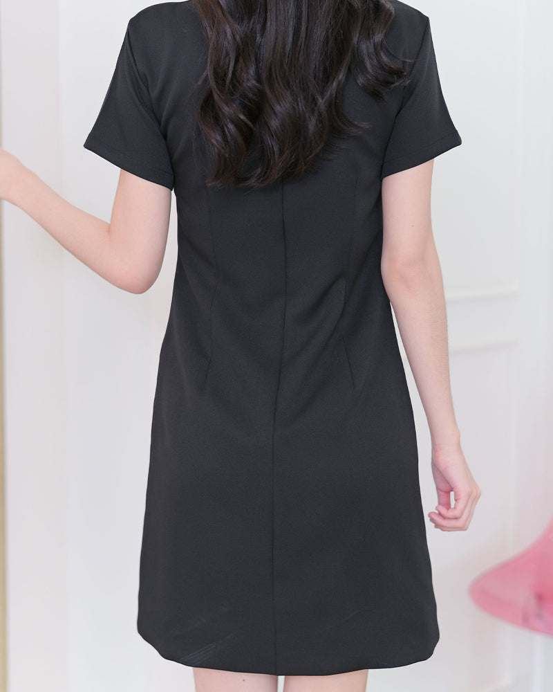 Meyou Dress 純色前口袋修身連身裙-  Black 黑色 (CB681)