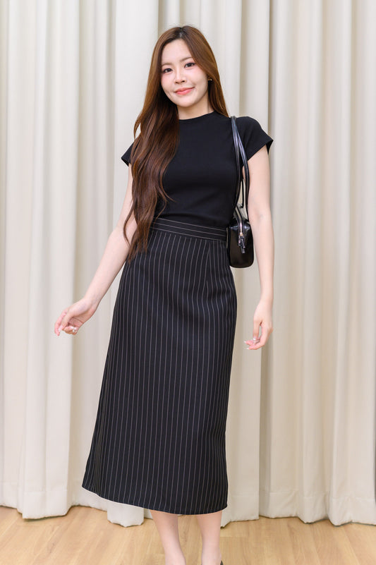 Caria Skirt  半截間紋西裝長裙- Black 黑色 (CB706)