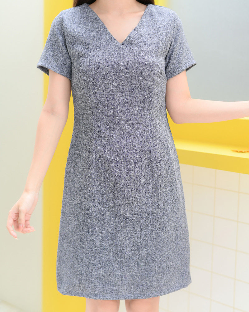 Victoria Dress 簡約單色V領輕薄短袖連身裙-  Grey  灰色 (CB631)