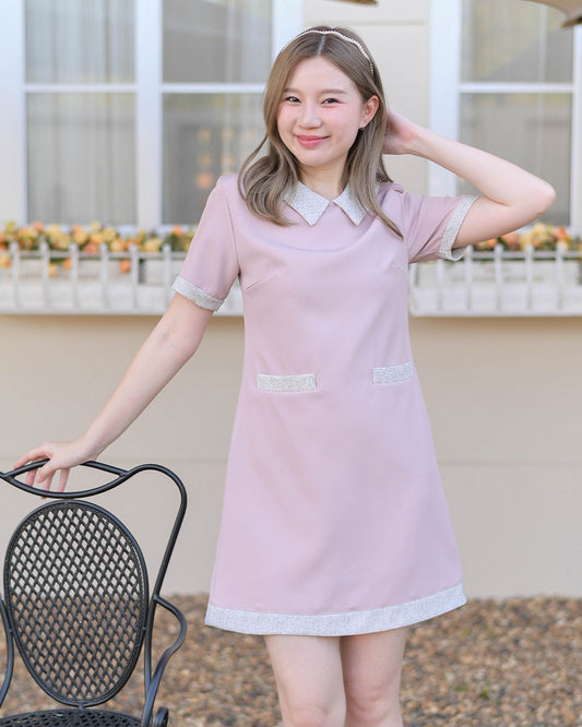 Icream dress  可愛小領口拼色口袋A型連身裙 - Light Pink 淺粉紅色 (CB612)