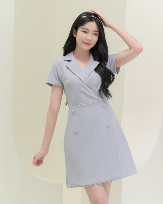 Tori Dress 西裝V領連身裙-  Grey Blue 灰藍色 (CB684)