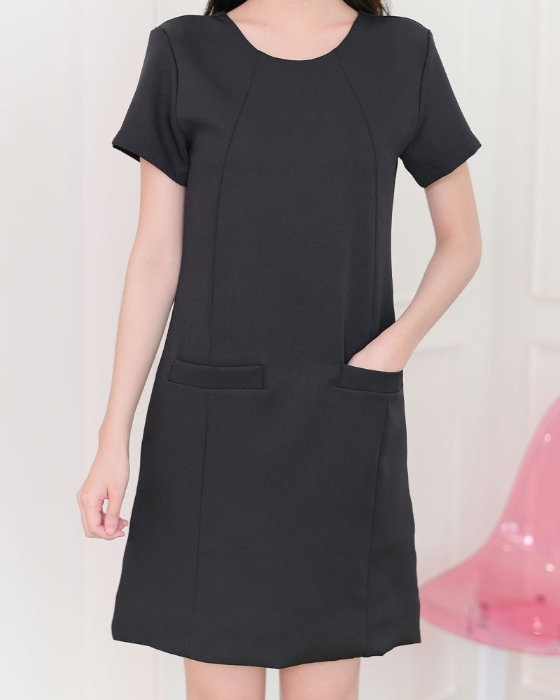 Meyou Dress 純色前口袋修身連身裙-  Black 黑色 (CB681)