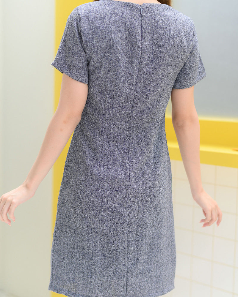 Victoria Dress 簡約單色V領輕薄短袖連身裙-  Grey  灰色 (CB631)