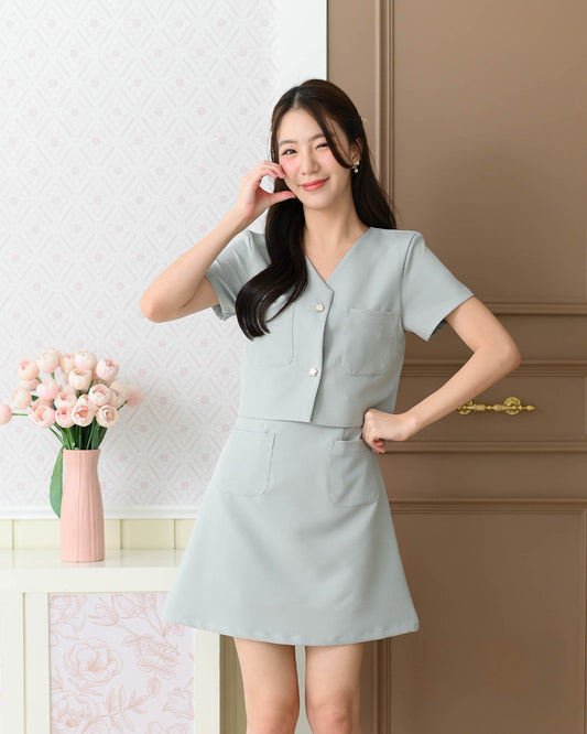 <NEW> Josie Dress 純色前口袋修身連身裙-  Light Blue 淺藍色 (CB682)