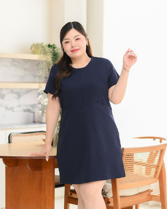 Pocket me Dress 前口袋設計圓領輕便連身裙 - Navy 深藍色 (CB544 oversize)