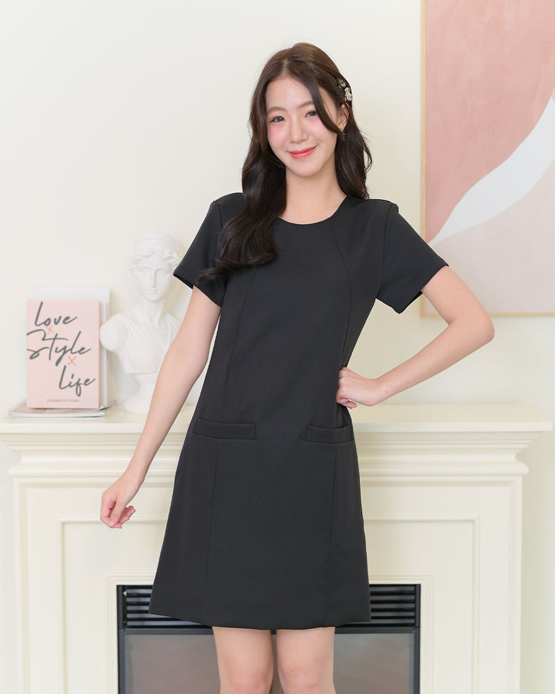 Meyou Dress 純色前口袋修身連身裙-  Black 黑色 (CB681)