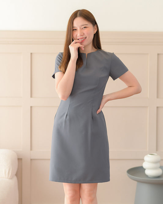 Basic Me Dress 簡約V領修身連身裙- Deep Grey 深灰色 (CB531)
