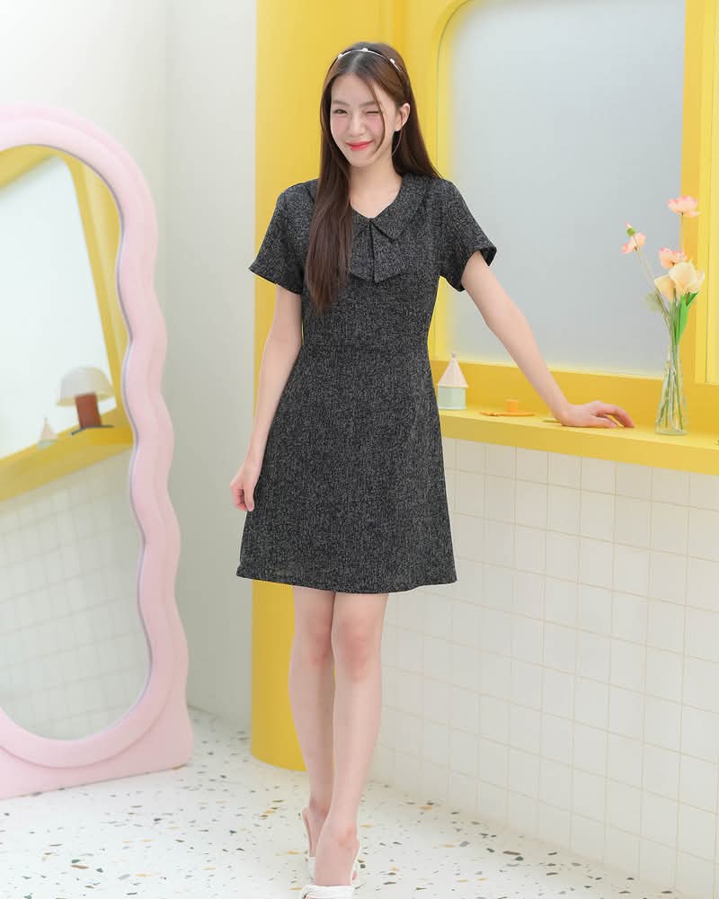 Mina Dress - 小可愛蝴蝶領連身裙- Black 黑色 (CB696)