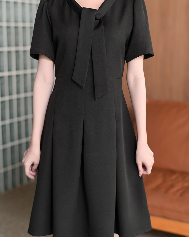 My Ada Dress  小領呔修腰長裙 -Black 黑色 (CB701)