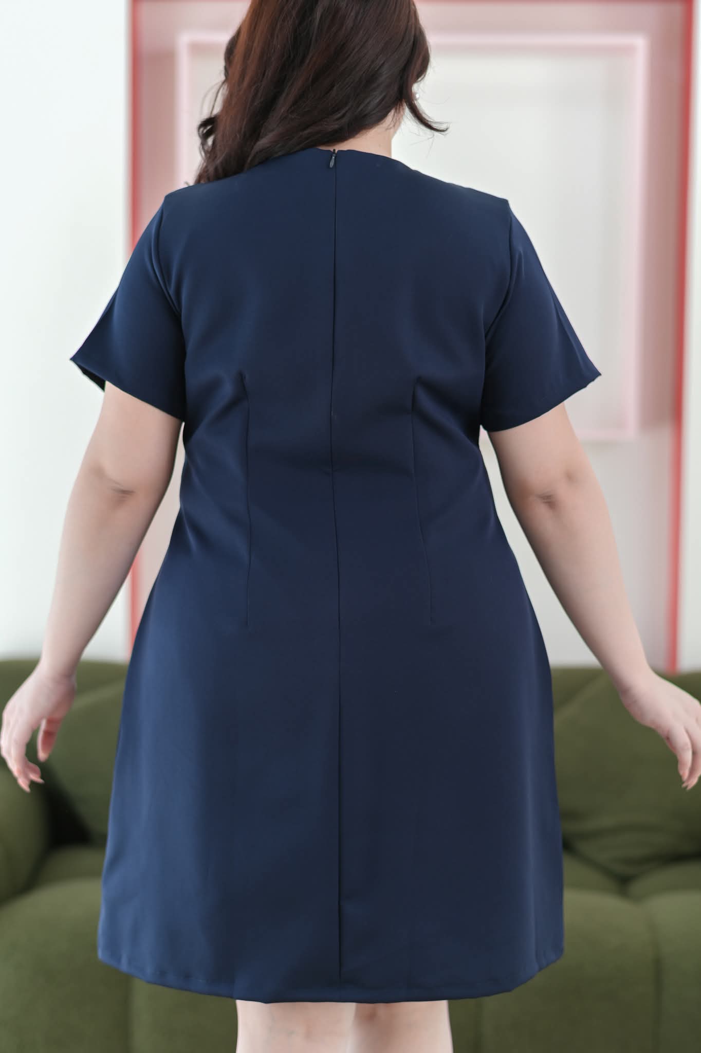 Barry Dress V領雙袋短袖百褶裙 - Navy 深藍色 (CB685-Oversize)