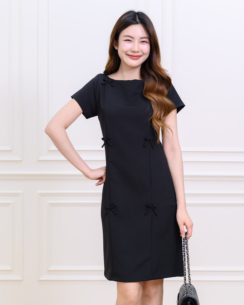 Bobby Dress 高領蝴蝶修身連身裙裙 - Black 黑色 (CB708)