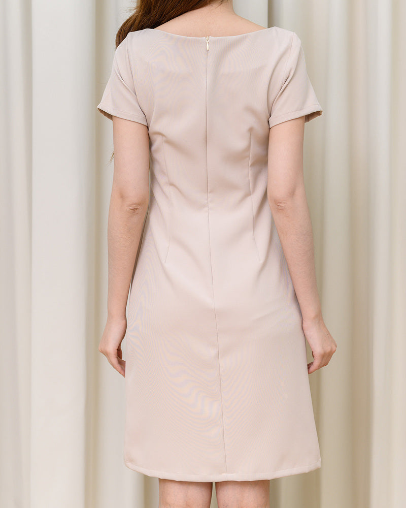 Bobby Dress 高領蝴蝶修身連身裙裙 - Cream 杏色 (CB708)