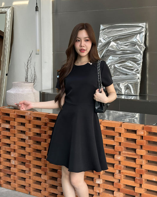 Hosji Dress 圓領修腰連身裙- Black 黑色(CB710)