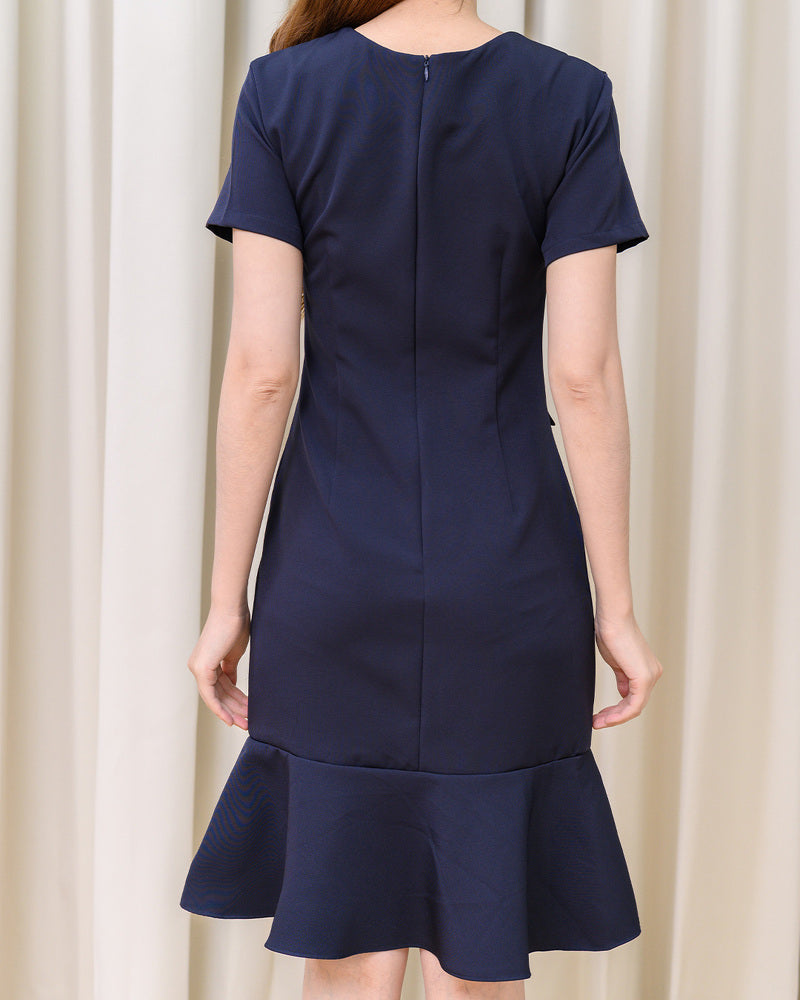 Yuna Dress 圓領修腰魚尾連身裙- Navy 深藍色(CB712, oversize)