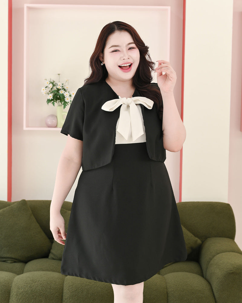 Jenny Dress 蝴蝶領口修身連身裙-  Black 黑色 (CB683 oversize)