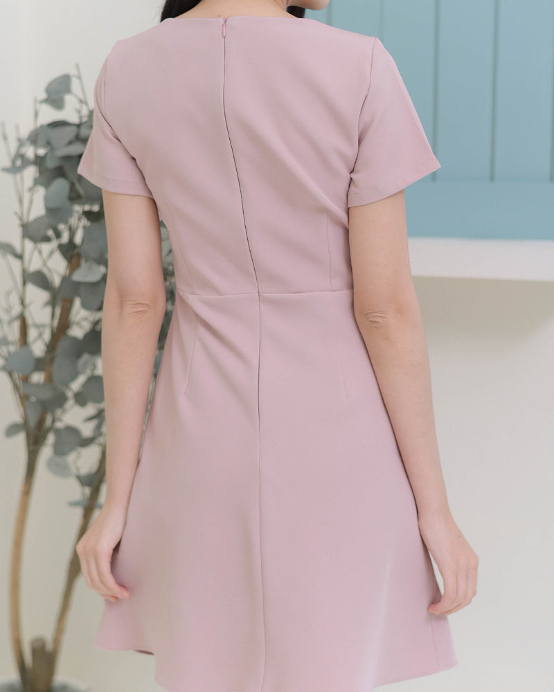 Sofia Dress 縷空領口連身傘裙-  Pink 粉紅色 (CB646)