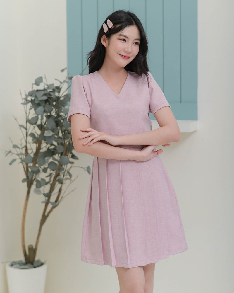 CB686 Mira Dress - 仿兩件百褶連身裙- Pink 粉紅色