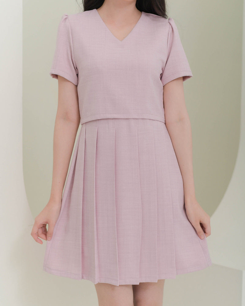 CB686 Mira Dress - 仿兩件百褶連身裙- Pink 粉紅色
