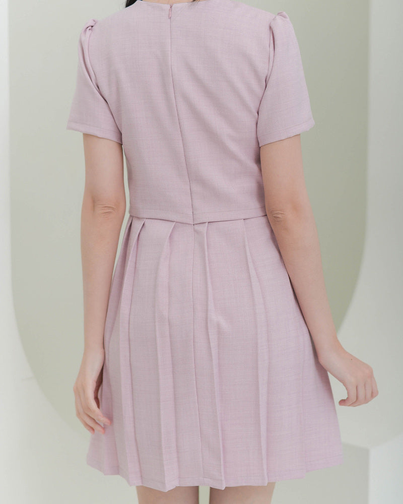 CB686 Mira Dress - 仿兩件百褶連身裙- Pink 粉紅色