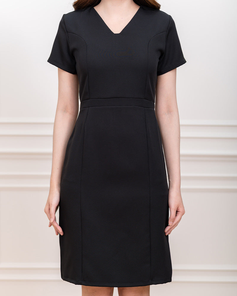 Mandy Dress V領修身腰帶拼款連身裙- Black 黑色(CB714,oversize)