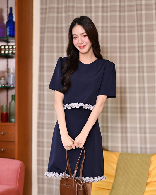 Rory Dress 小可愛設計拼款連身裙-  Navy 深藍色 (CB619)