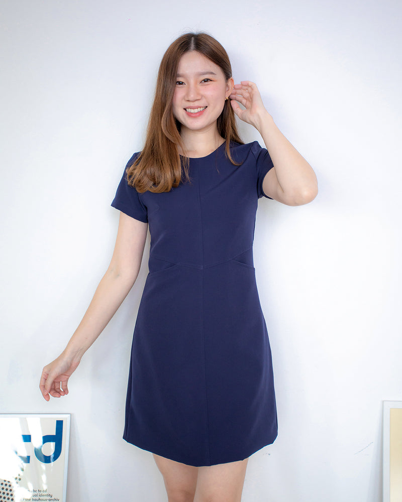 Pocket me Dress 前口袋設計圓領輕便連身裙 - Navy 海藍色 (CB544)