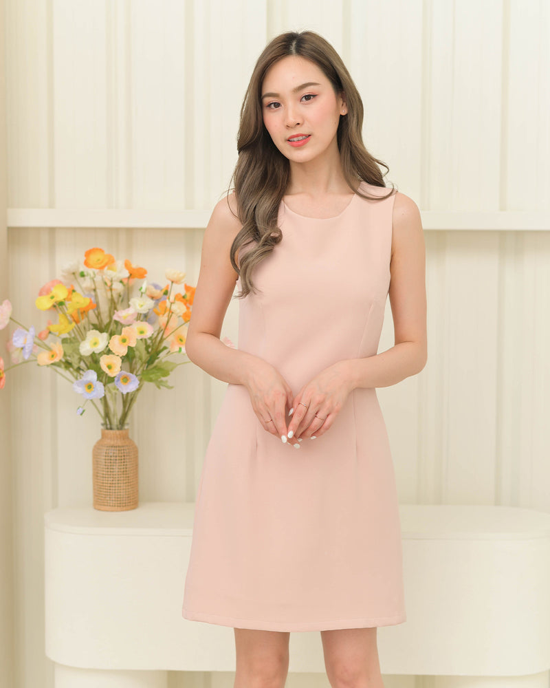 Riri Sleeveless Dress 簡約圓領背心西裝連身裙- Orose 粉橙色 (CB571)