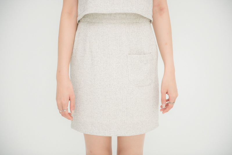 Chanell Skirt小香風直身半截裙- Beige 米白色 (CB570)