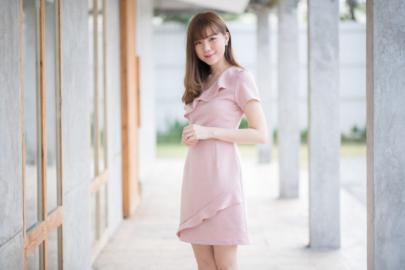 Yogurt Dress 波浪紋短袖V領連身裙 - Light Pink 淺粉紅色 (CB562)