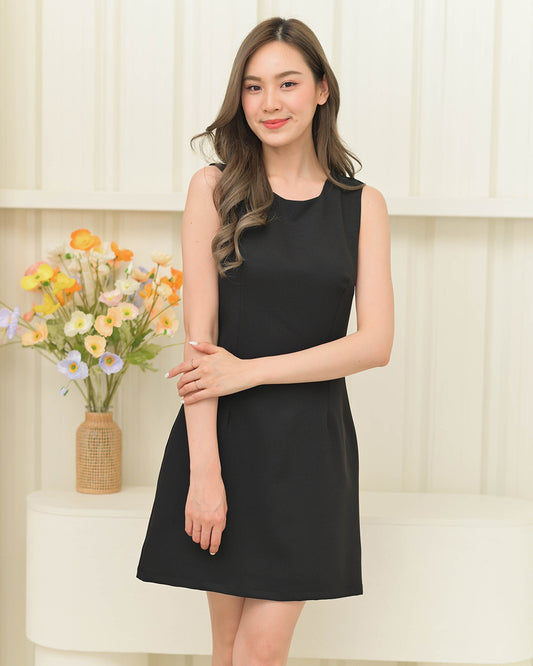 Riri Sleeveless Dress 簡約圓領背心西裝連身裙- Black黑色 (CB571)