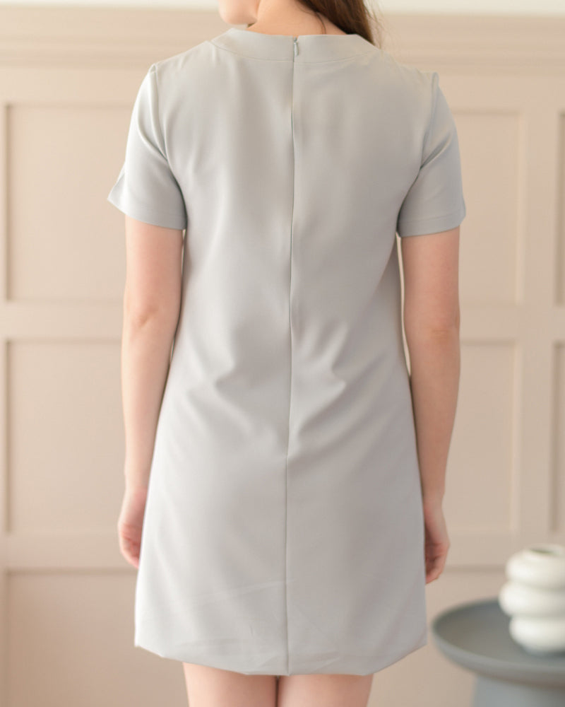 Neo Dress 純色短袖圓領設計休閑連身裙 - Gray White 淺灰白色 (CB554)