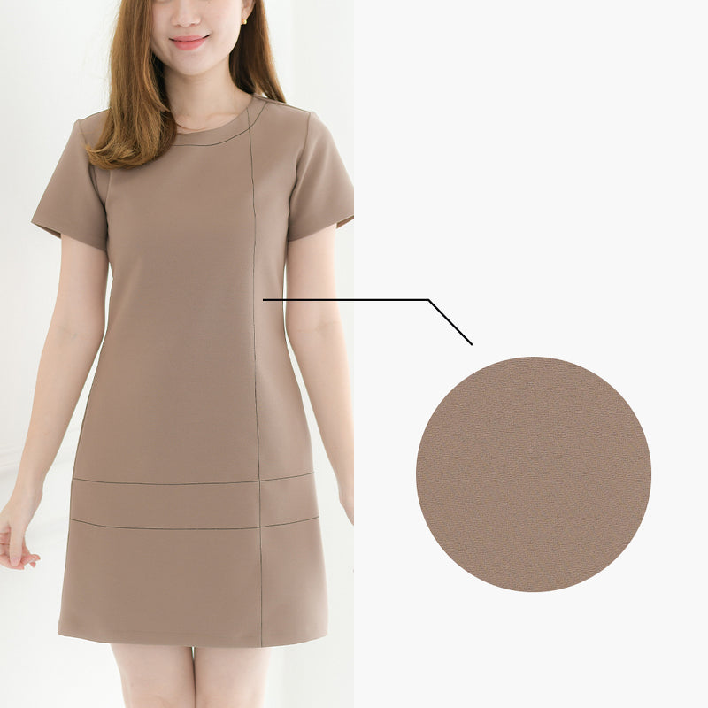 Cross Line Dress 短袖圓領間線設計西裝連身裙 - Brown 棕色 (CB534)