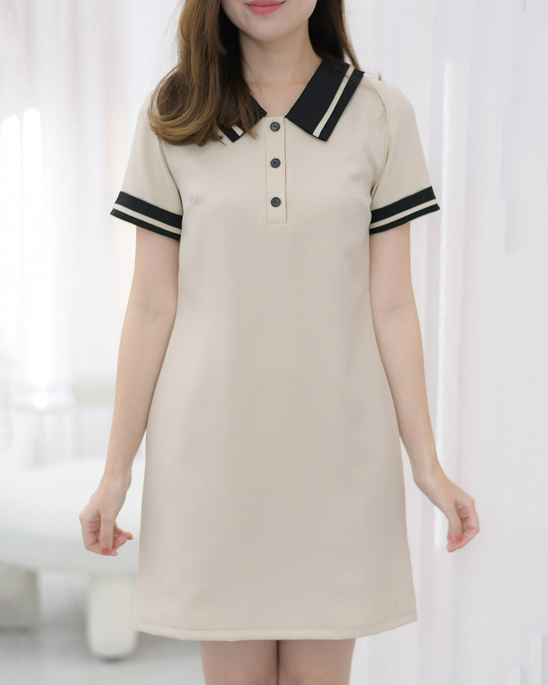 T Dress Polo線領短袖休閒活動連身裙 - Beige 米色 (CB550)