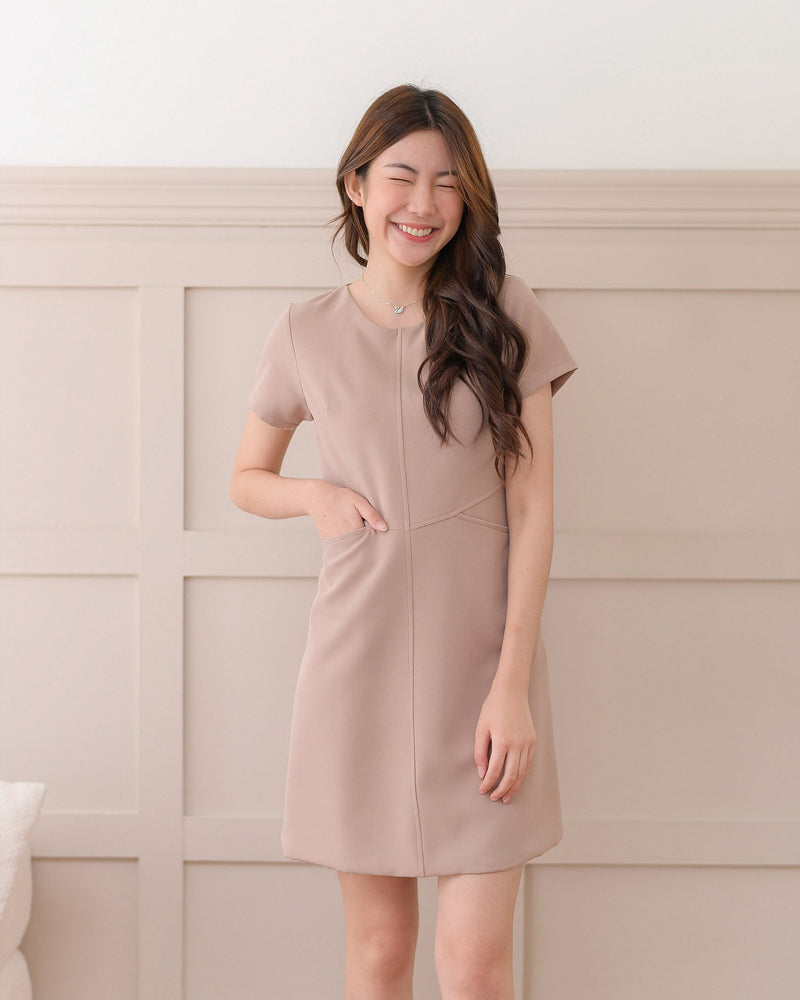 Pocket me Dress 前口袋設計圓領輕便連身裙 - Light Rose Pink 淺玫瑰粉色 (CB544)
