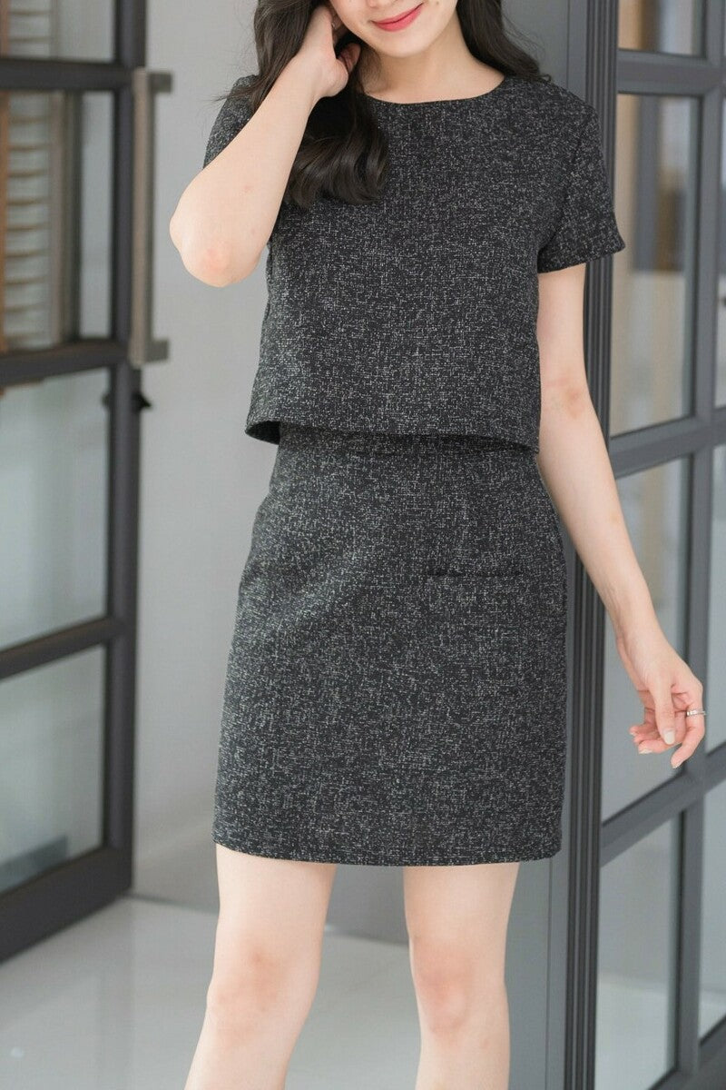 Chanell Skirt小香風直身半截裙- Dark Gray 黑灰色 (CB570)