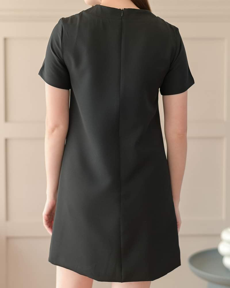 Neo Dress 純色短袖圓領設計休閑連身裙 - Black 黑色 (CB554)