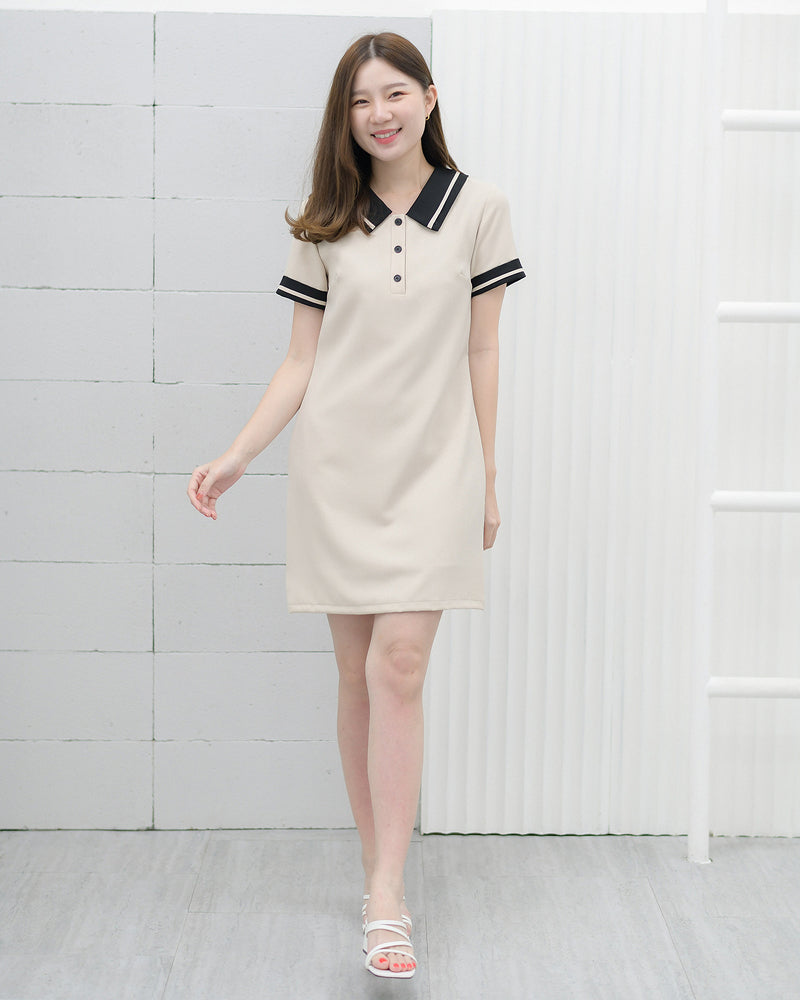 T Dress Polo線領短袖休閒活動連身裙 - Beige 米色 (CB550)