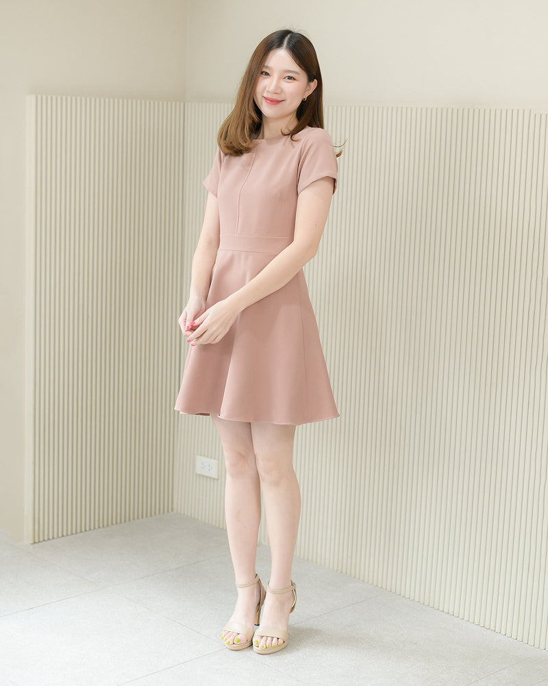 Fairy dress 純色圓領短袖貼身傘型連身裙 - Rosy Brown 粉棕色 (CB547)